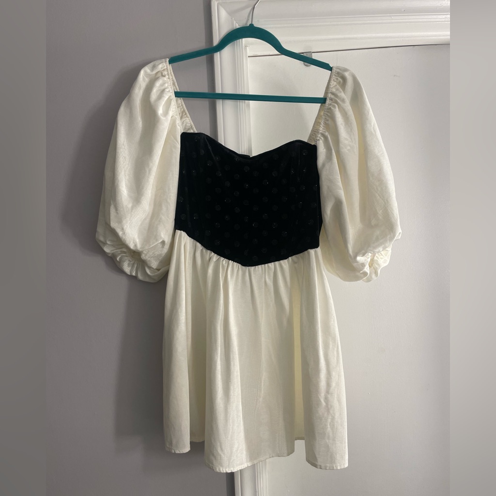 For Love & Lemons Black And White Mini Dress With Puff Sleeves
